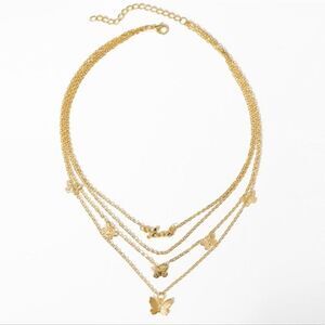 Gold Heart Love Butterfly Four Layer Necklace